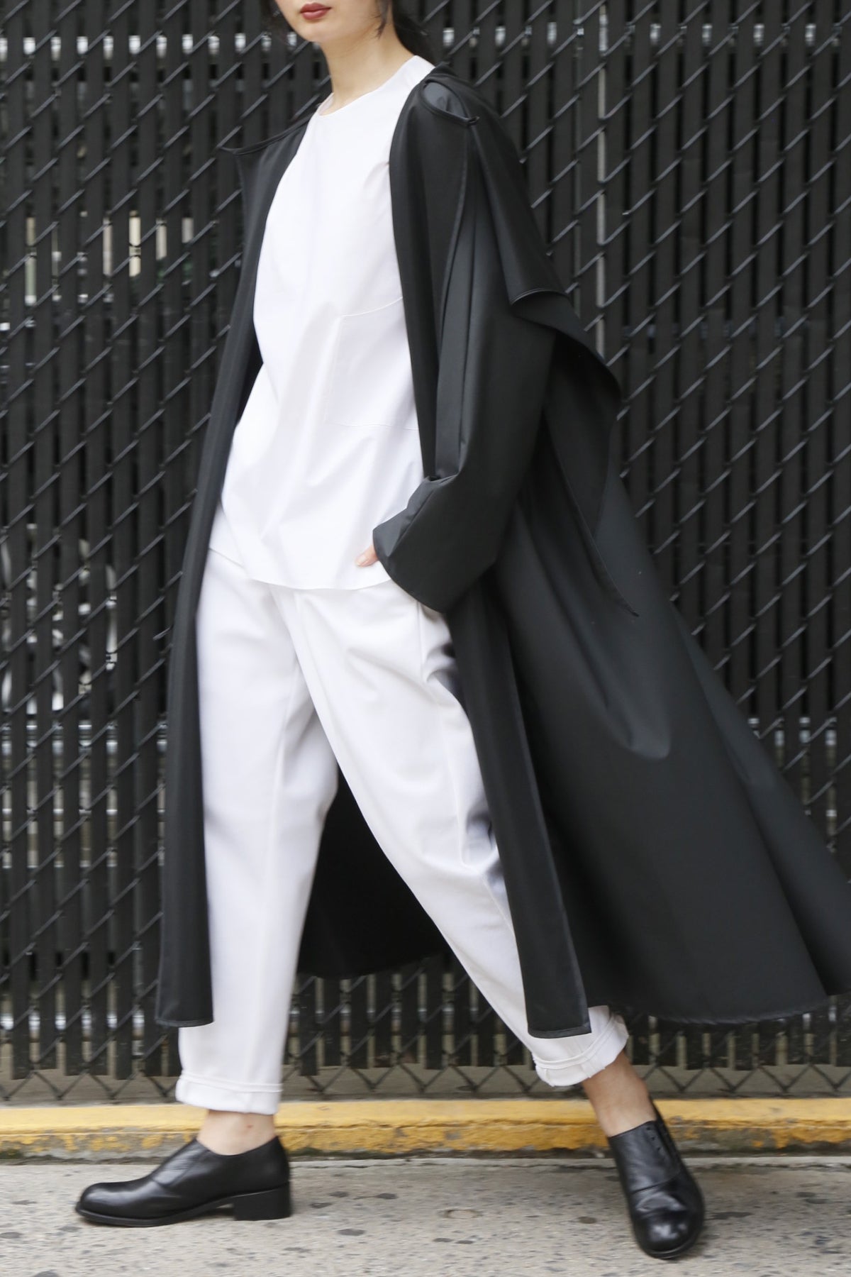 Water-Repellent Long Sweep Raincoat with Scarf Hood and Pockets-4