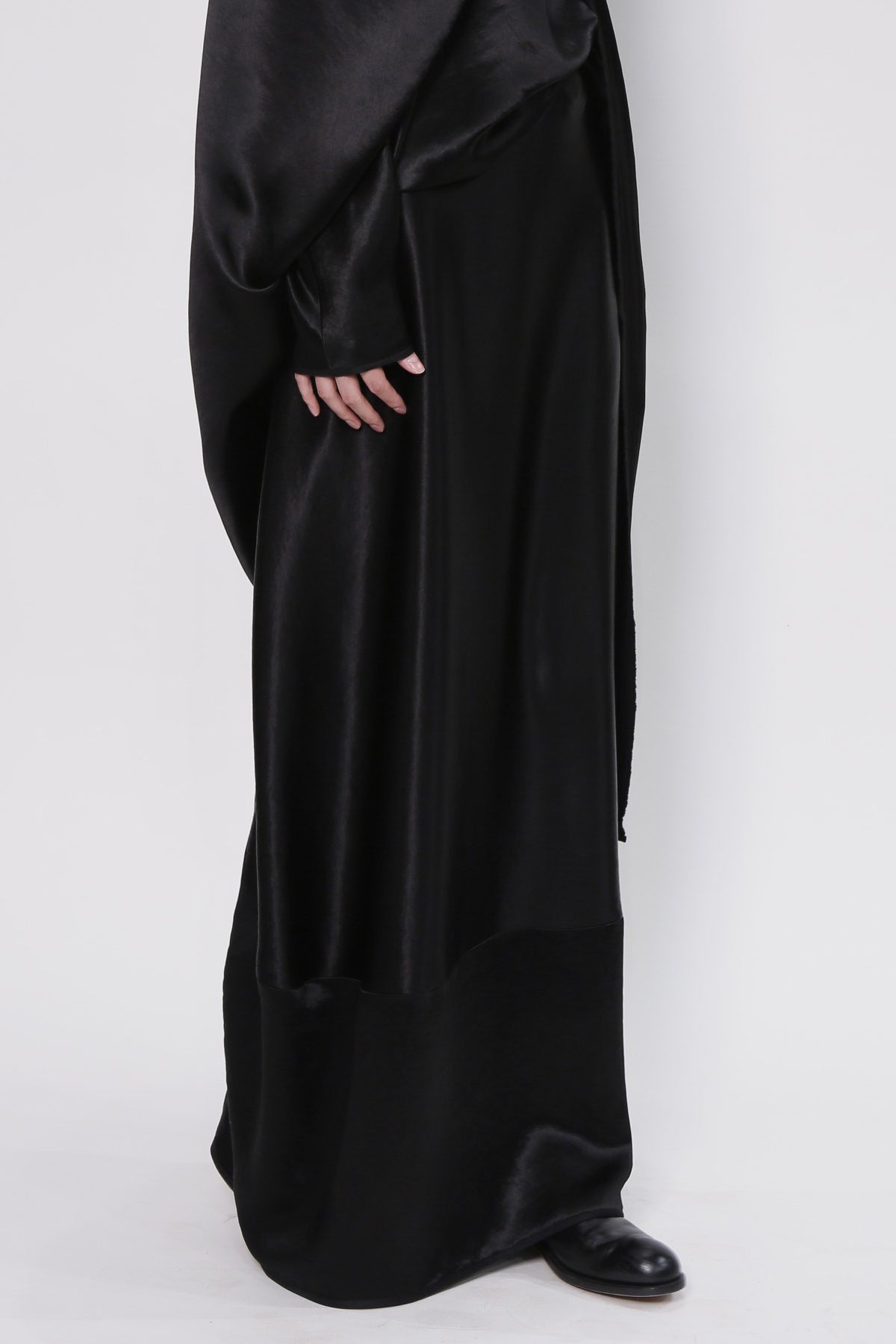 Black Satin Back to Front Long Skirt-2