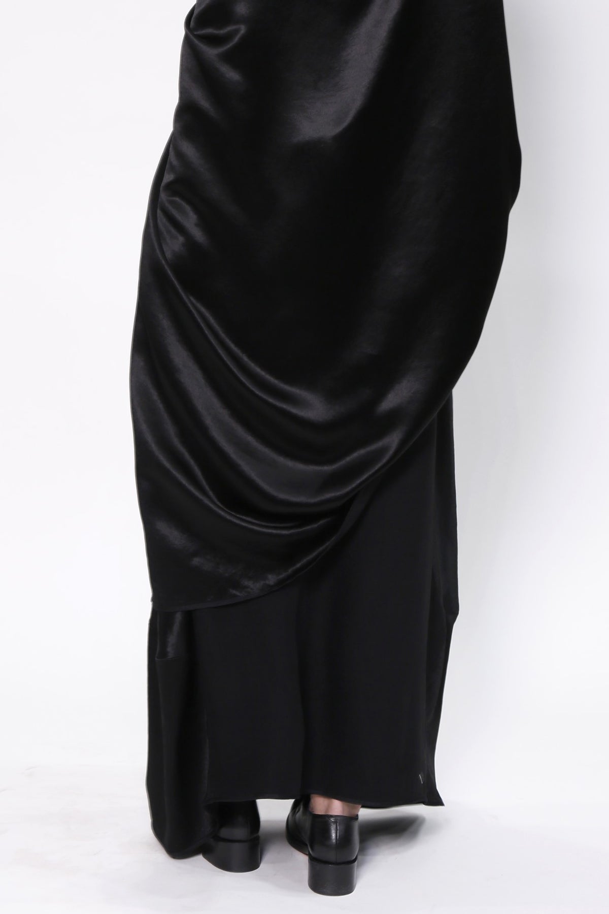 Black Satin Back to Front Long Skirt-4