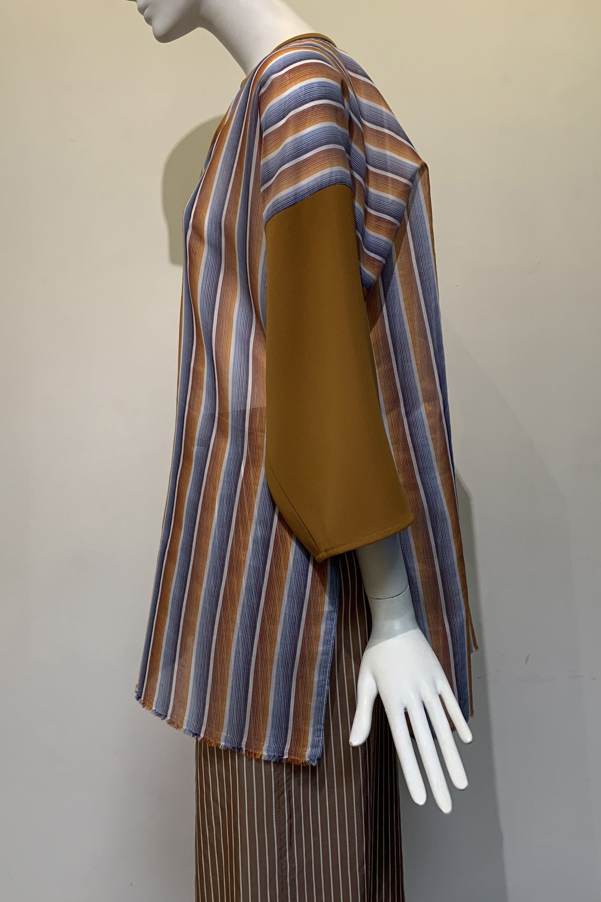 Multicolor Silk Cotton Stripe and Ginger Smart Gab Zero-Waste Malay Shirt