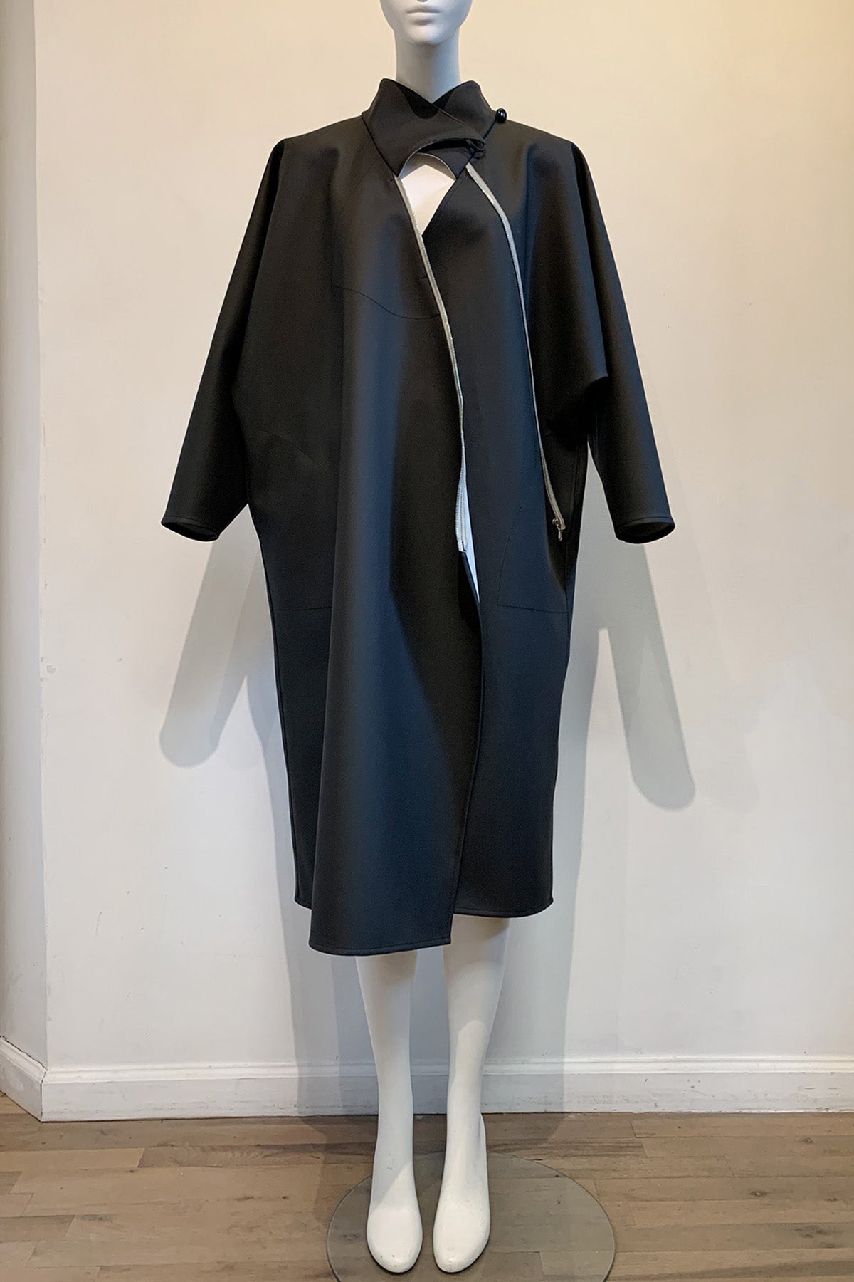 Black PVC Zippered Industry Coat-5