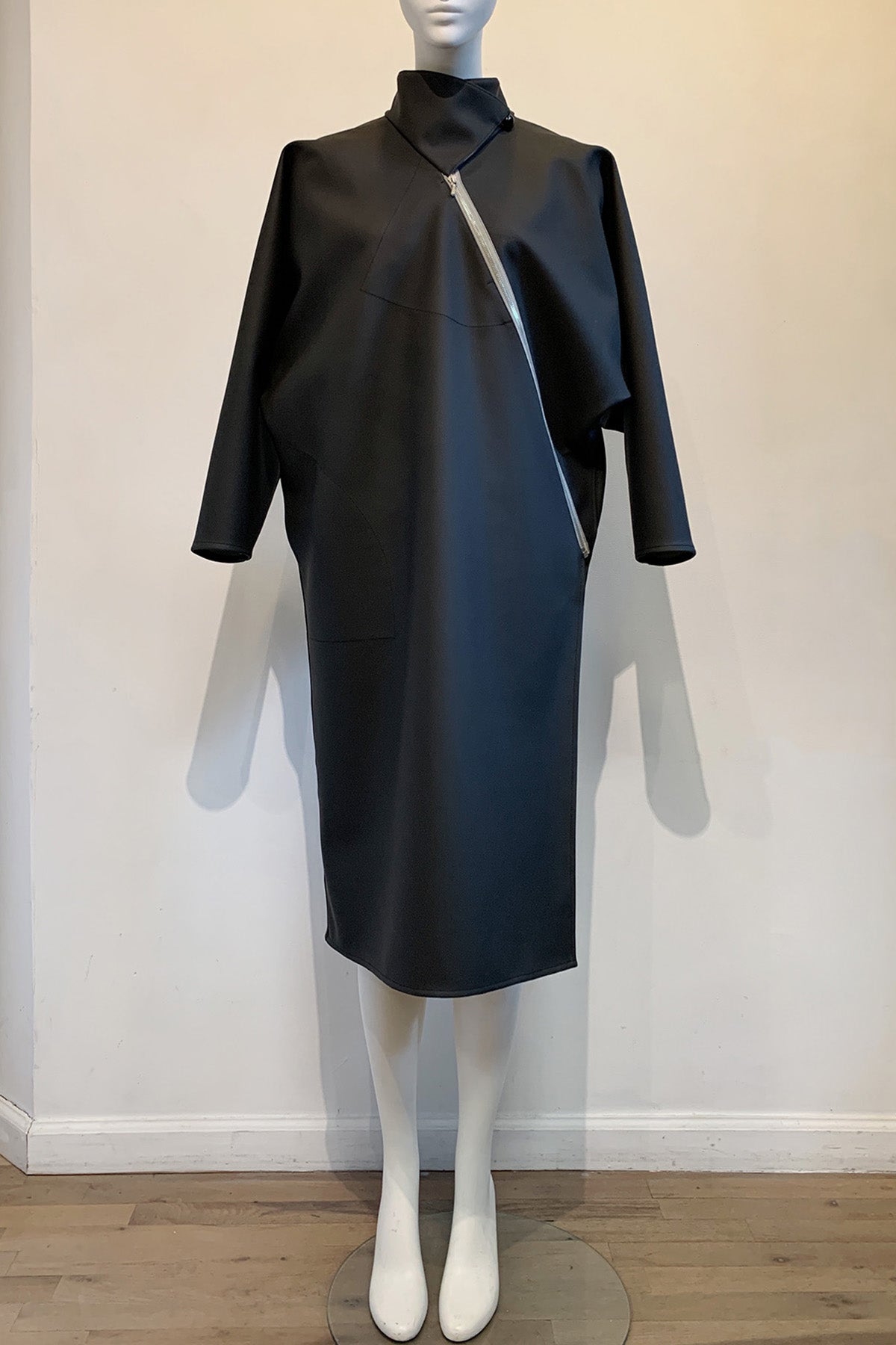Black PVC Zippered Industry Coat-4