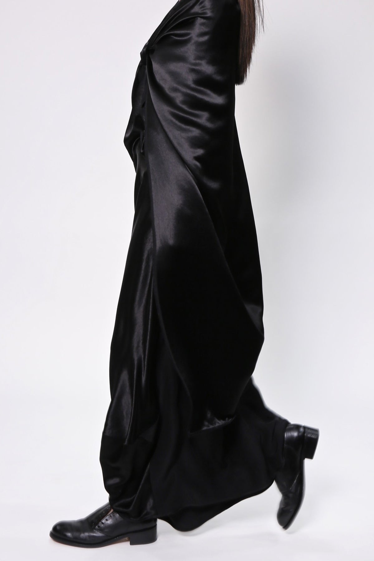 Black Satin Back to Front Long Skirt-3