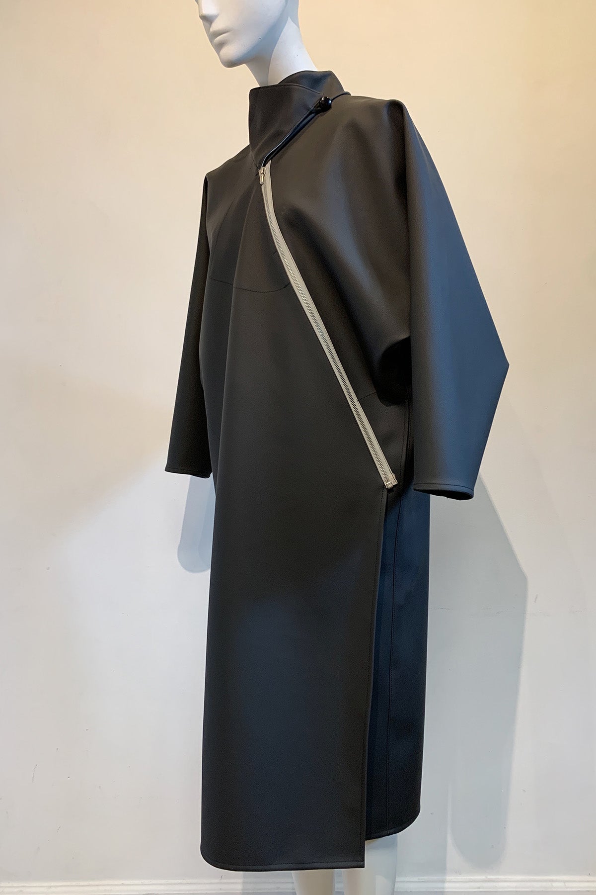 Black PVC Zippered Industry Coat-3