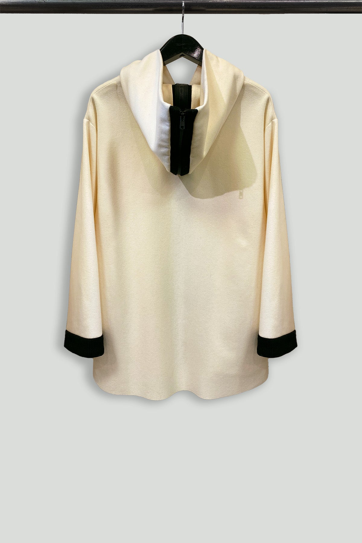 Zip Front Hooded Coat in Cream Wool