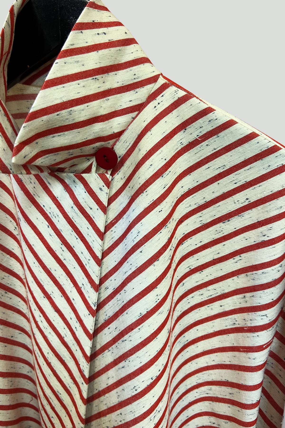 Cotton Awning Stripes Crop Big Shirt -  Close Up