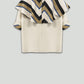 Cream Gabardine Top with Striped Circle Collar