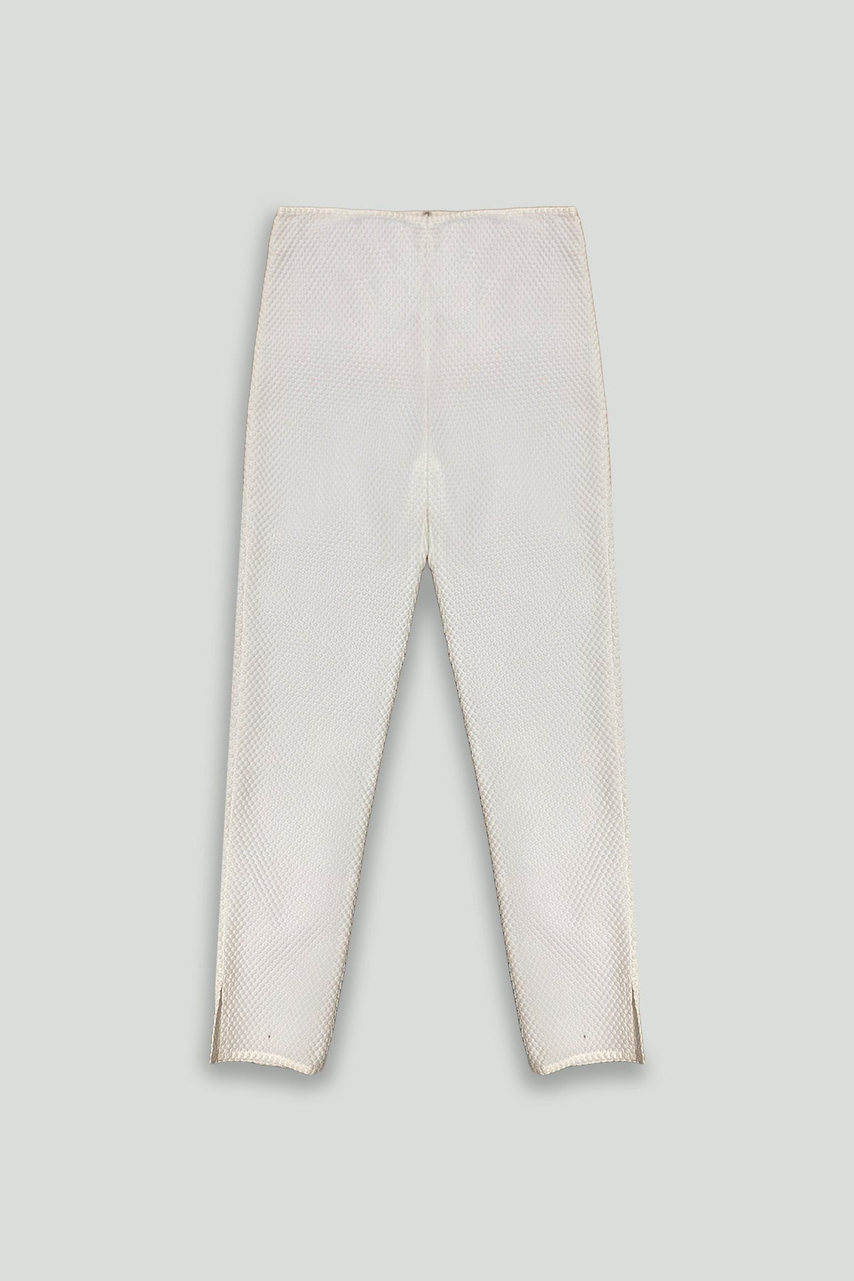 White Textured Cotton Blend Ankle Pant