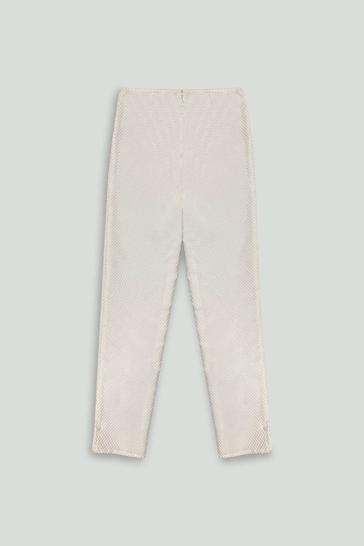 White Textured Cotton Blend Ankle Pant