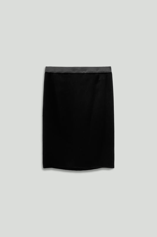 Black Microfiber Skirt With Leather Waistband