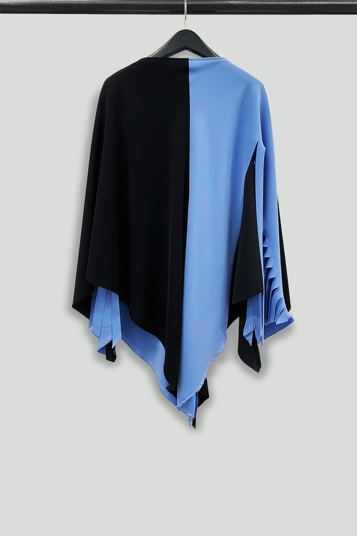 Zero-Waste Black and Blue Microfiber Fringe Tunic Shapeshifter Poncho