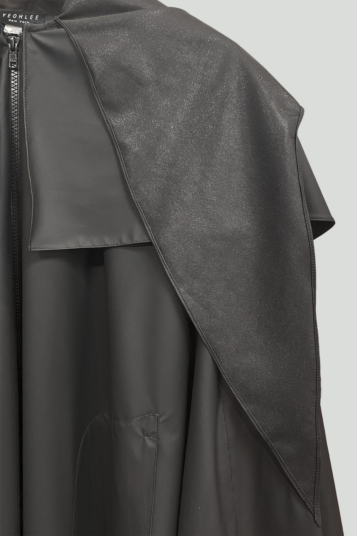 Black Zip Front Hooded Capelet Raincoat