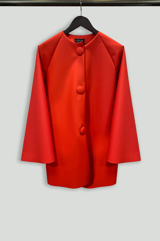 Cadmium Red Zip Front Hooded Rain Jacket in Water-Repellent Fabric