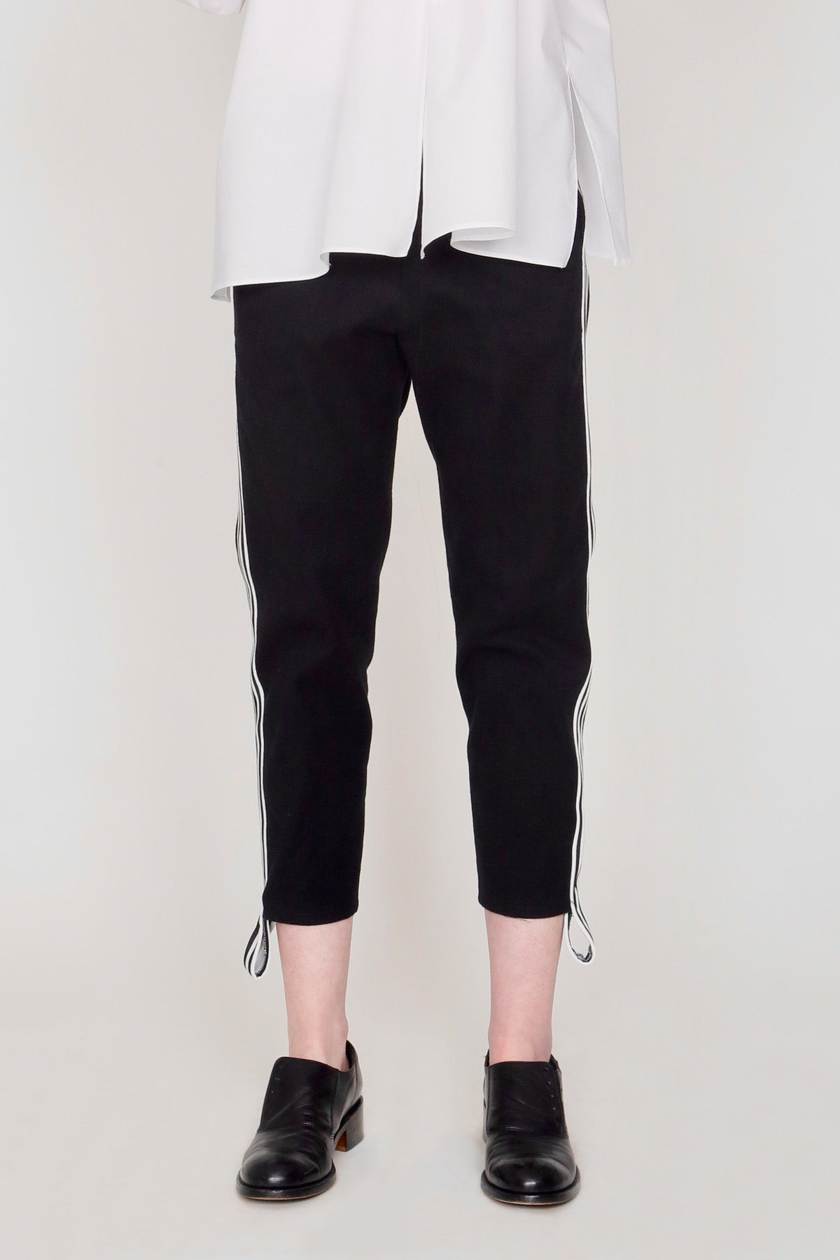 Black Brushed Cotton Track Pant with Black and White Stripe Side