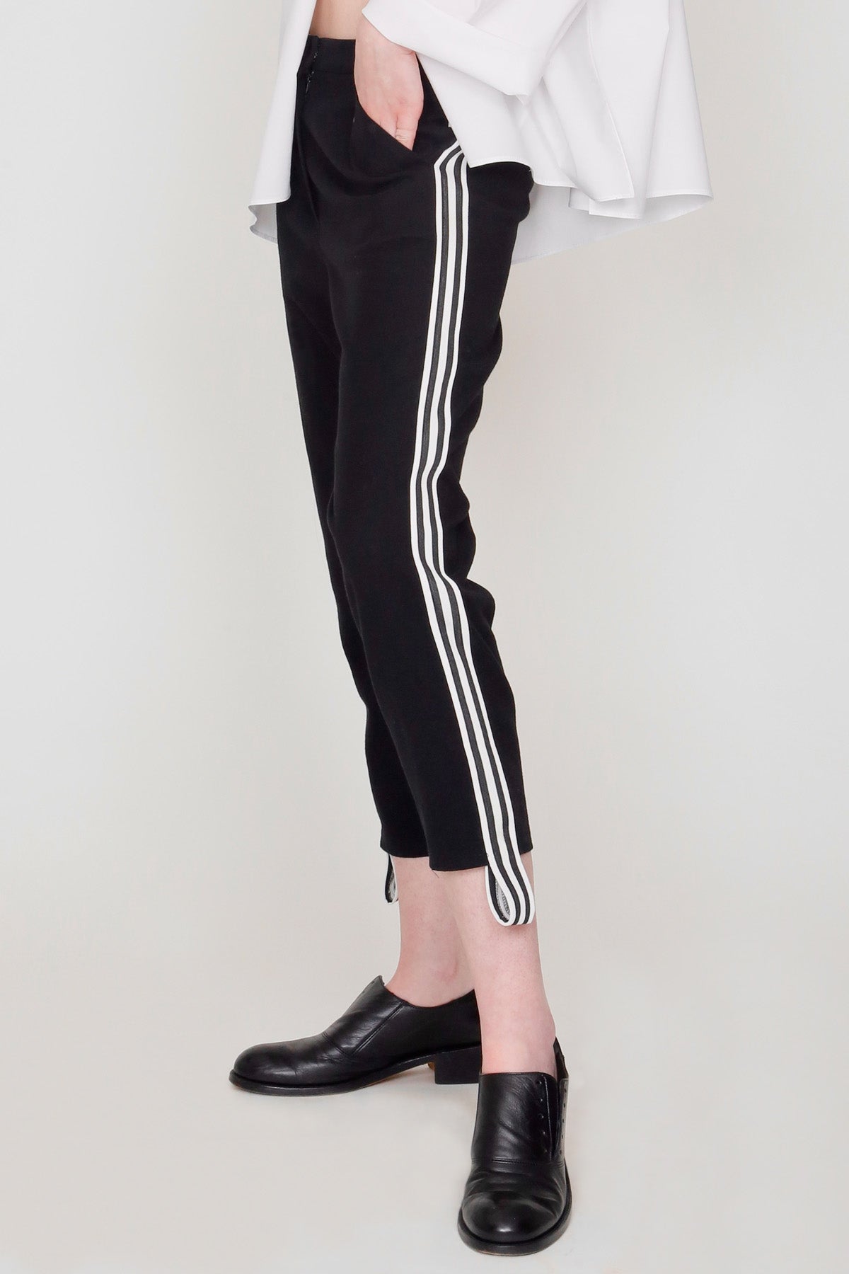 Black Brushed Cotton Track Pant with Black and White Stripe Side Panel –  YEOHLEE