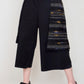 Multicolor Striped Alpaca Hair and Black Brushed Cotton Oversized Holster Pocket Wide Leg Shorts