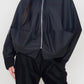 Black Matte Rainwear Bubble Jacket with Ribbing Collar and Cuffs