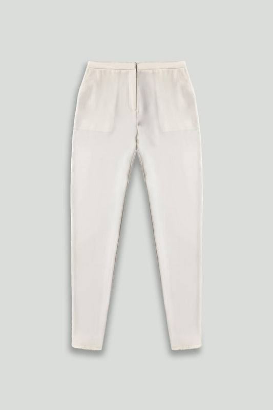 Lightweight White Gabardine Pocket Pant with Elastic Back Waist