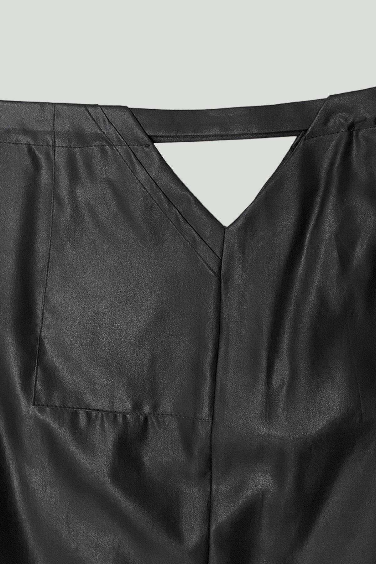 Lightweight Black Leather Flared Elastic Waist Pant