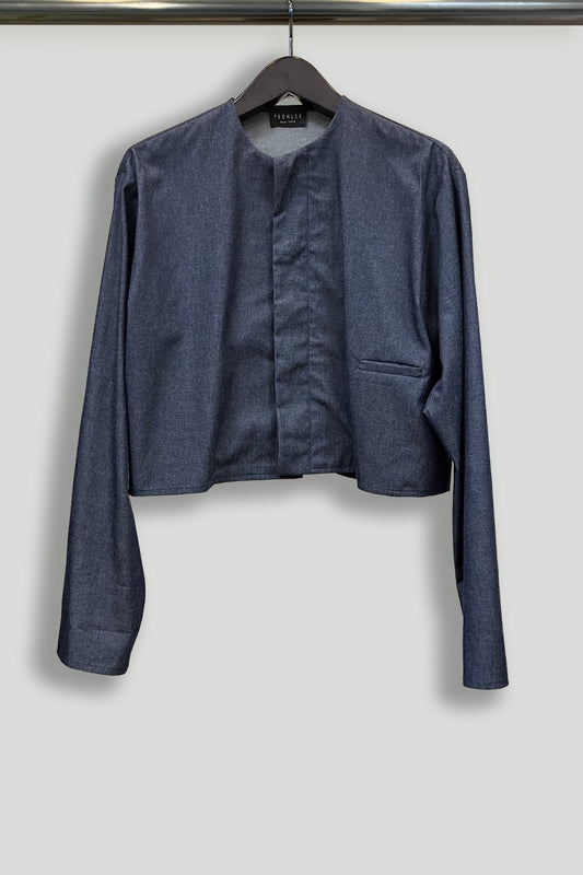 Lightweight Denim Round-Neck Crop Pilgrim Jacket-Hanger