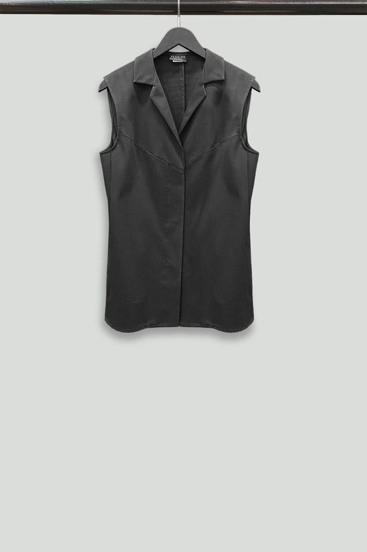 Black Brushed Cotton Tailored Vest