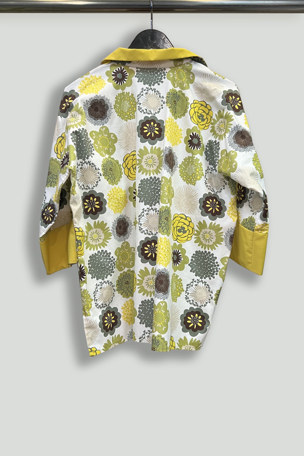 Multicolor Cotton Floral Print Henley with Buttercup Trim - Hanger Back