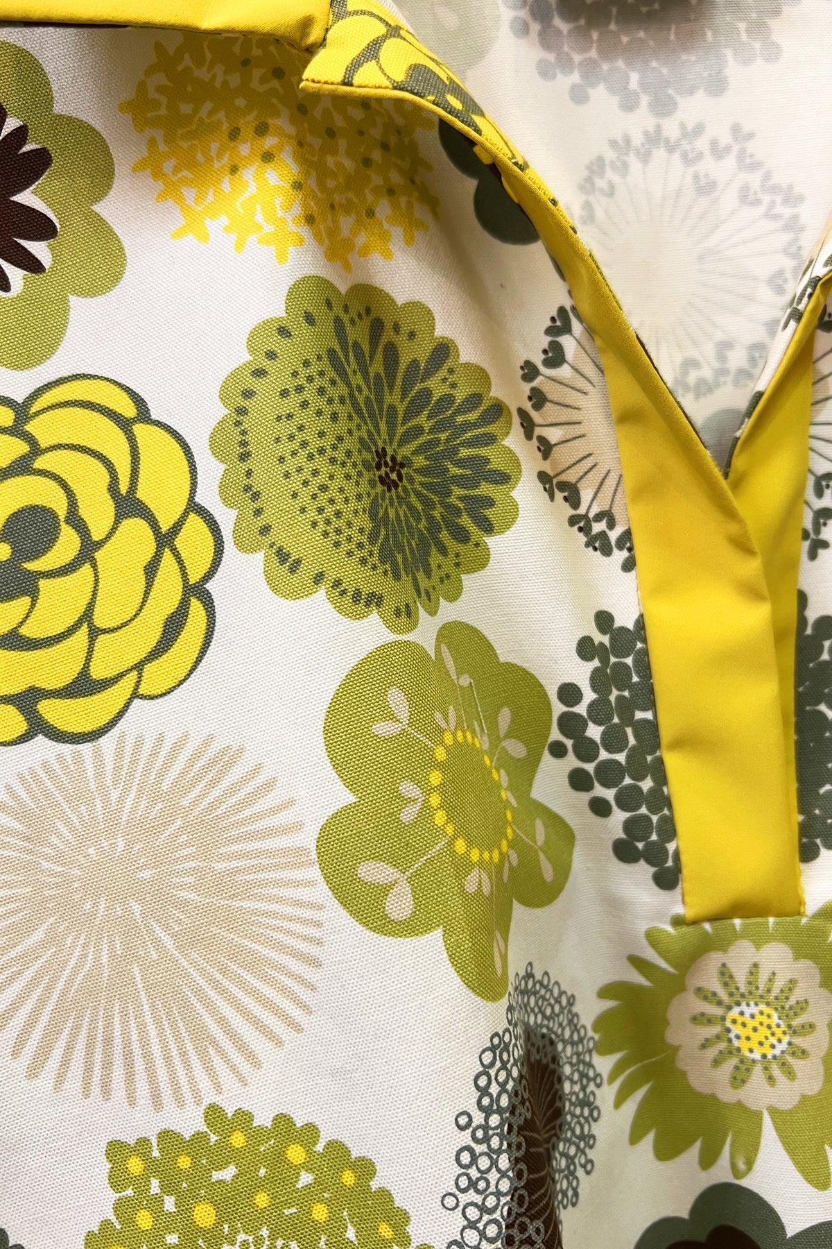 Multicolor Cotton Floral Print Henley with Buttercup Trim - Close Up