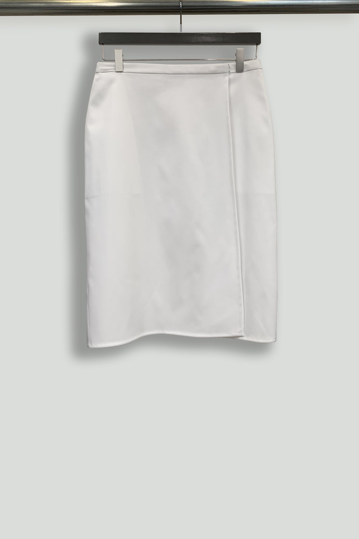 White Slim Skirt with Overlapping Front and Side Pockets