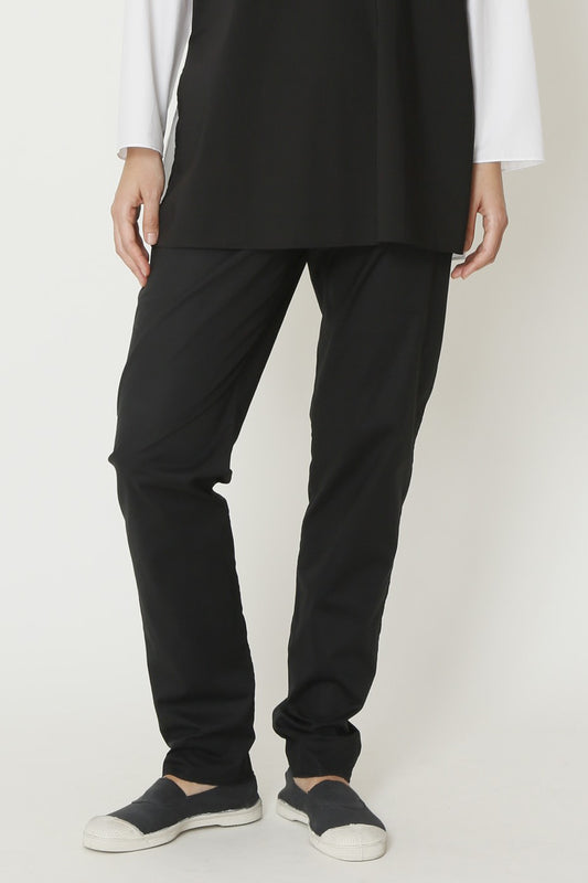 Black Lightweight Paper Cotton Tapered Back-Zip Flat Front Pant-1