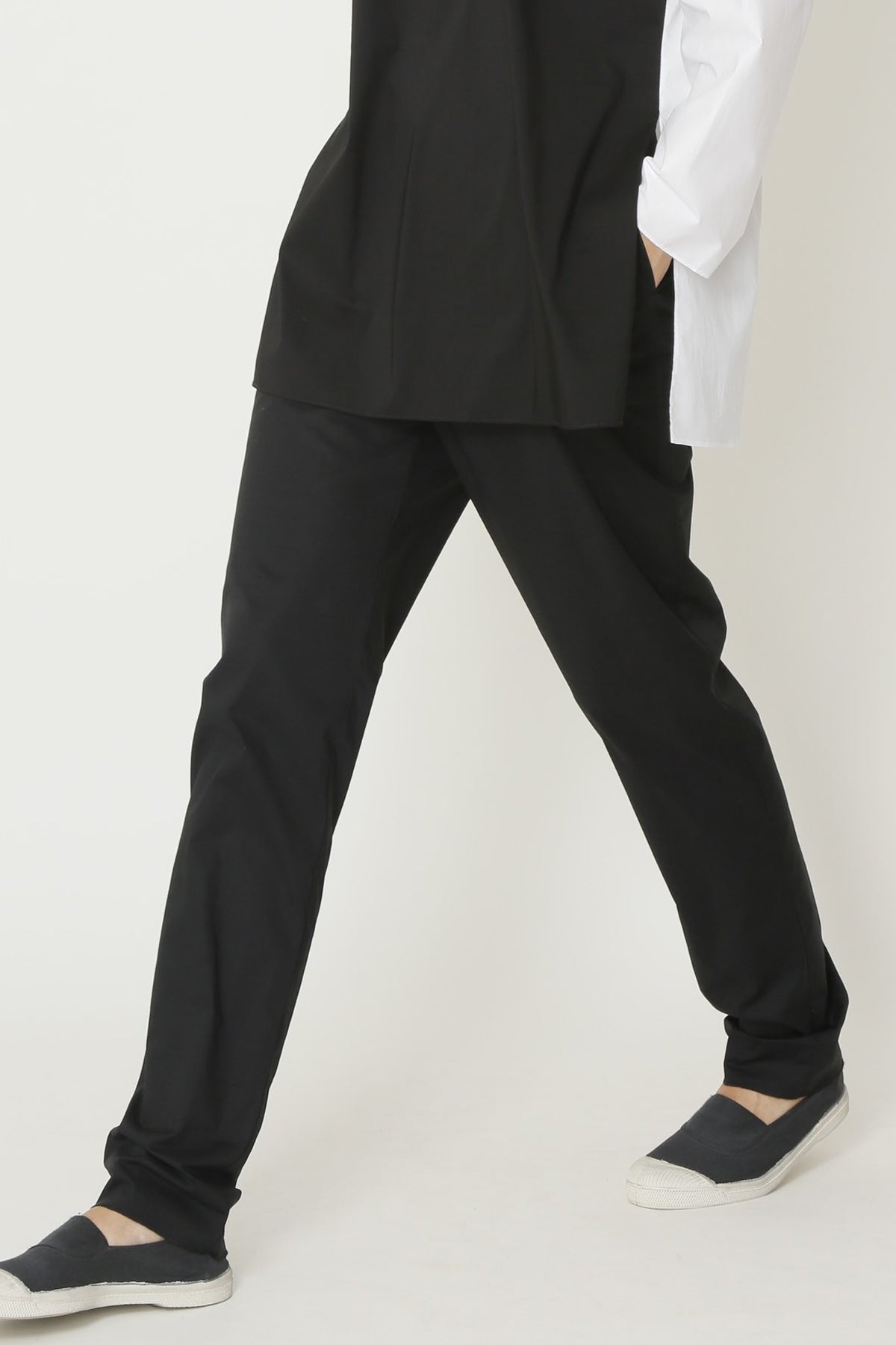 Black Lightweight Paper Cotton Tapered Back-Zip Flat Front Pant-2