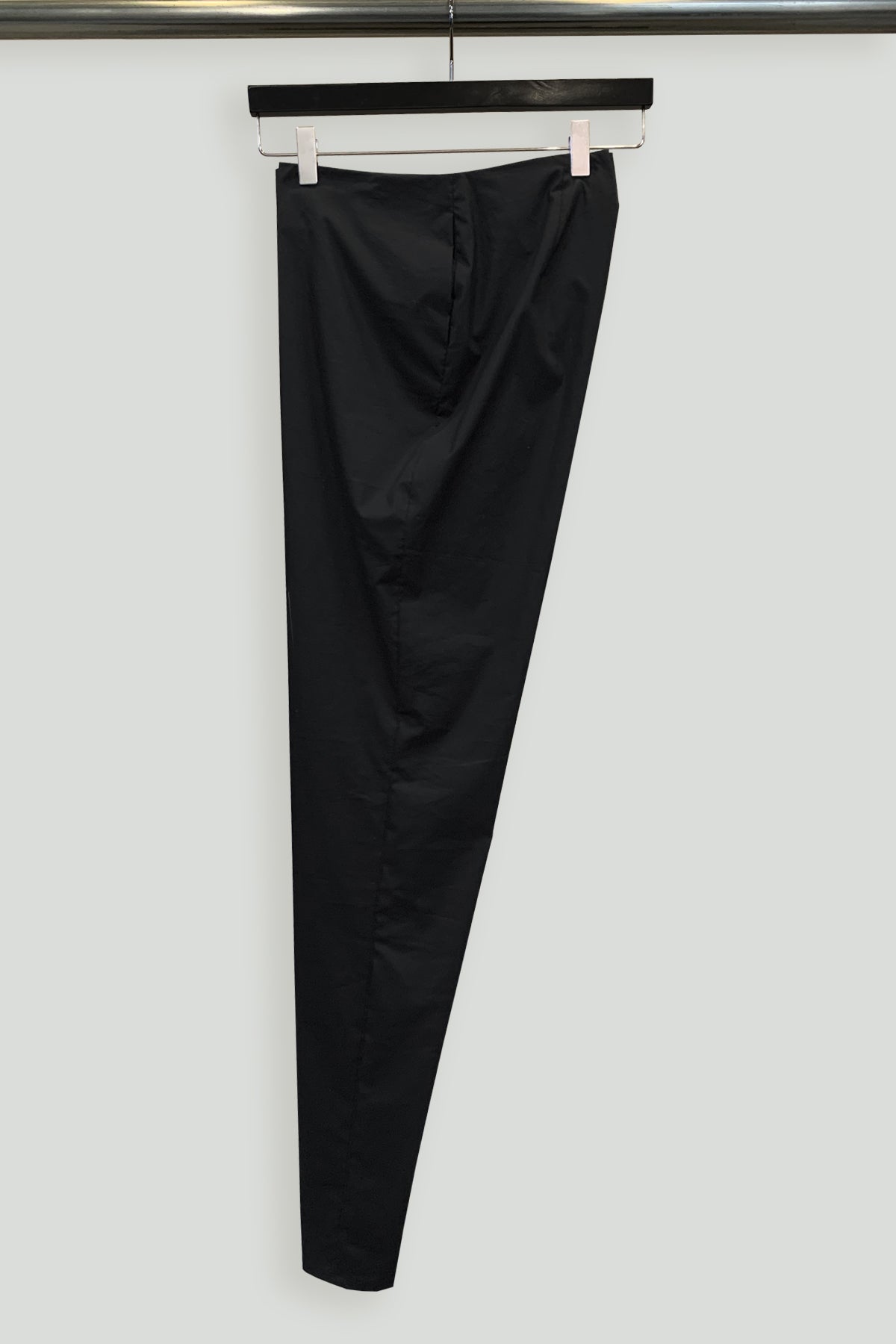 Black Lightweight Paper Cotton Tapered Back-Zip Flat Front Pant-Hanger