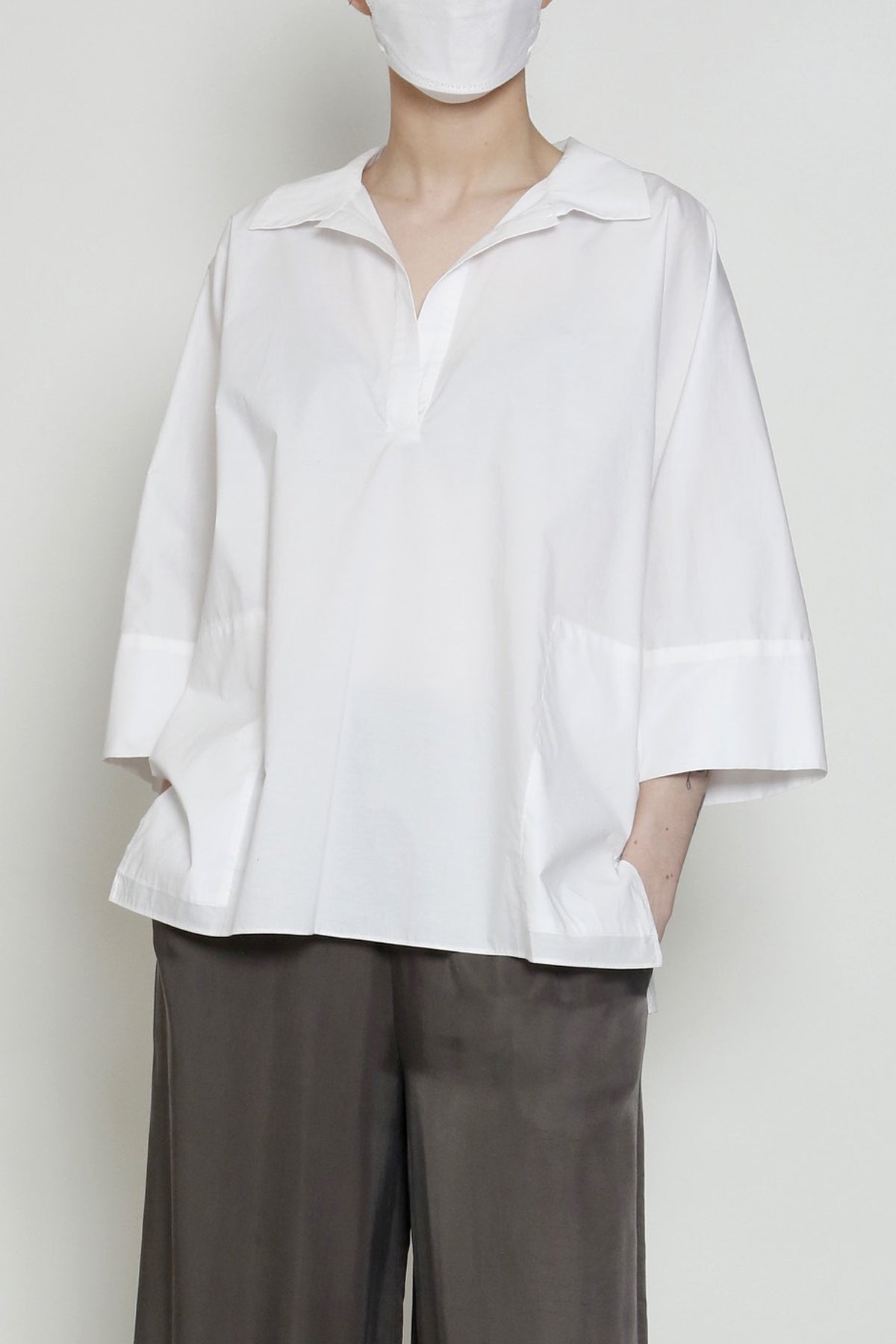 Paper Cotton One-Size-Fits-All Zero Waste Sustainable Tunic Top with Cuff and Side Pockets - 1