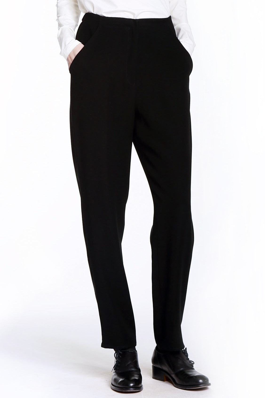 Wrinkle-Free Microfiber Pocket Pants with Elastic Back Waist-1