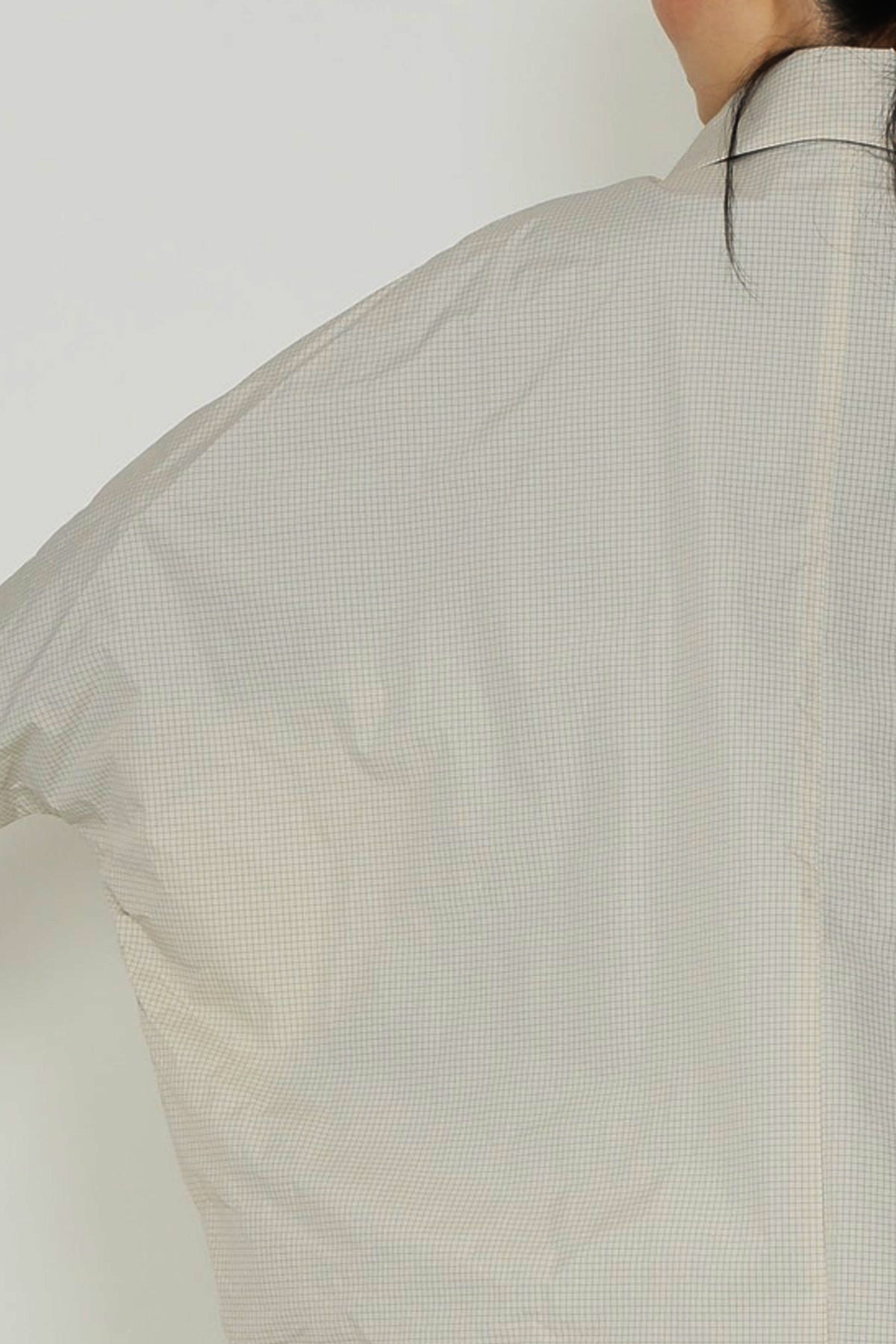 Beige Water Repellent Grid Cocoon Raincoat