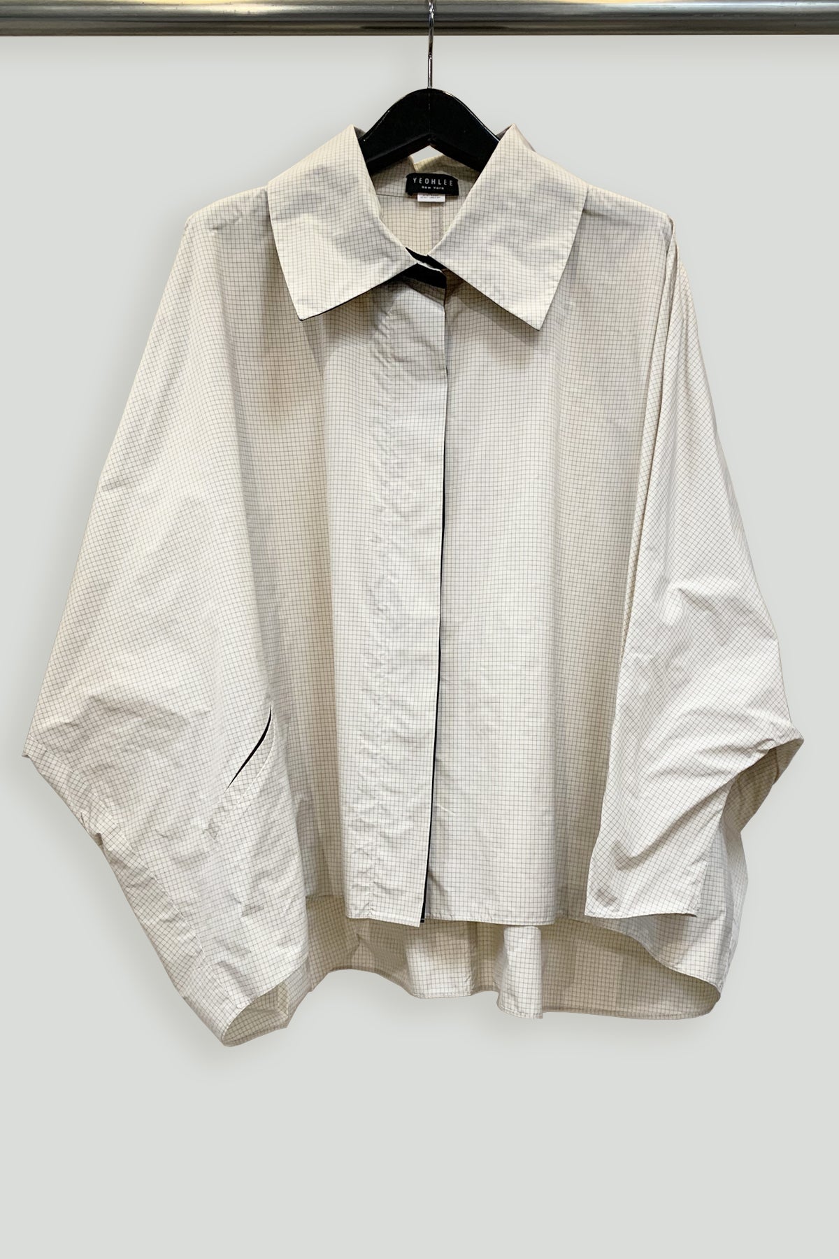 Beige Water Repellent Grid Cocoon Raincoat – YEOHLEE