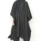 Black Matte Rainwear Zero-Waste Square Hem Hooded Zip Front Cape-4