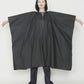 Black Matte Rainwear Zero-Waste Square Hem Hooded Zip Front Cape-5