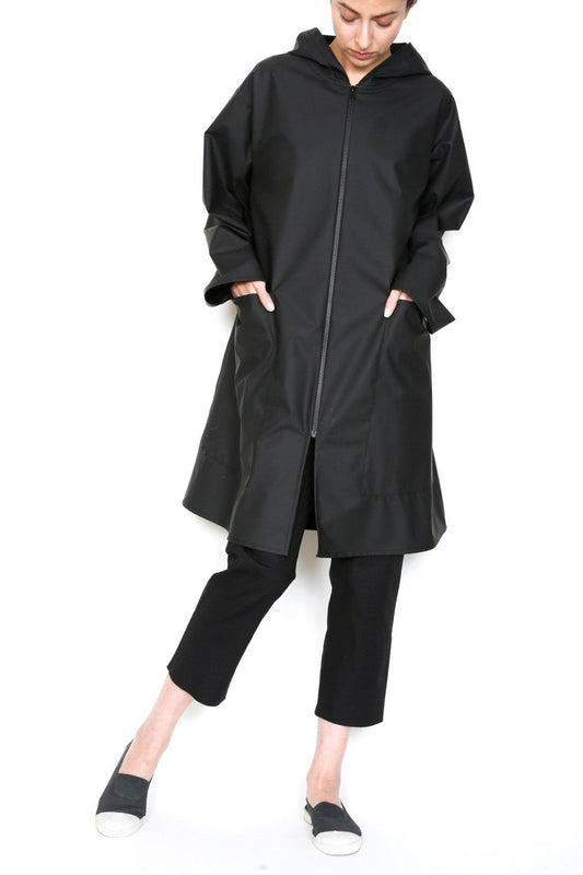 Zip Front Hooded Rain Jacket in Water-Repellent Fabric-1