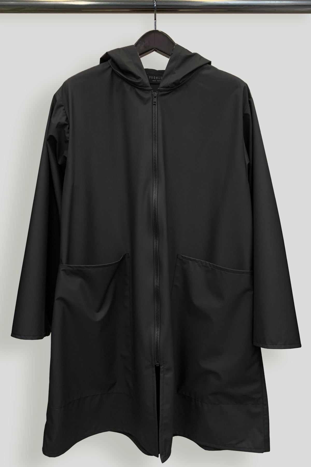 Zip Front Hooded Rain Jacket in Water-Repellent Fabric-Hanger