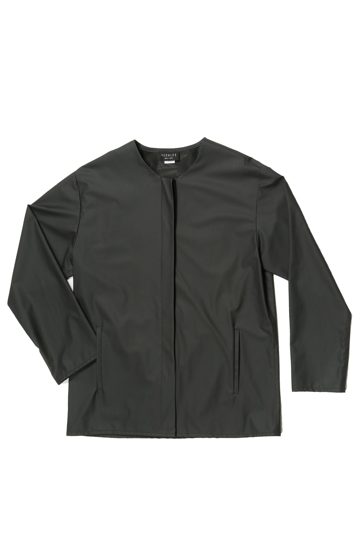 Matte Rainwear Black Two Pocket Pilgrim Rain Jacket in Waterproof Fabric-flat