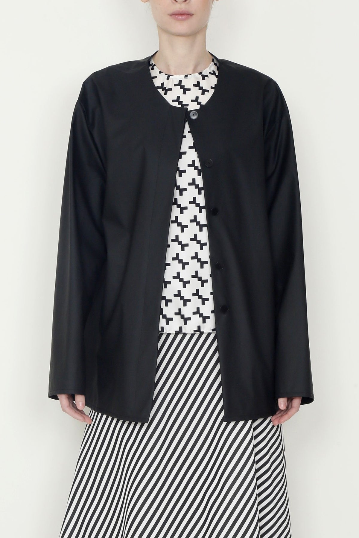 Matte Rainwear Black Two Pocket Pilgrim Rain Jacket in Waterproof Fabric-4