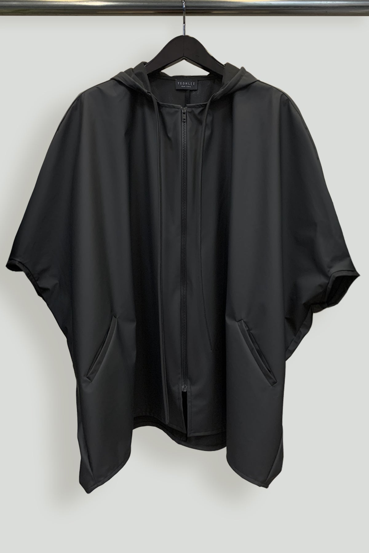 Hooded Pod Rain Jacket in Matte Water-Repellent Fabric-Hanger