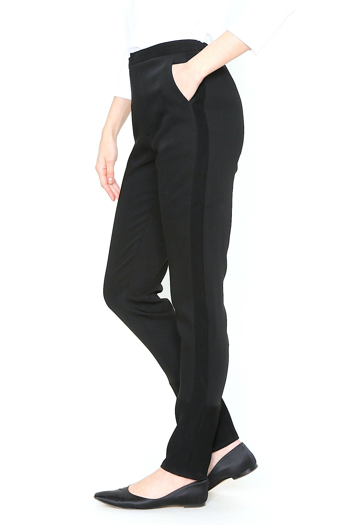 Men's Black, Adjustable-Waist, Pleated Front Tuxedo Pants with Satin Stripe  - 99tux