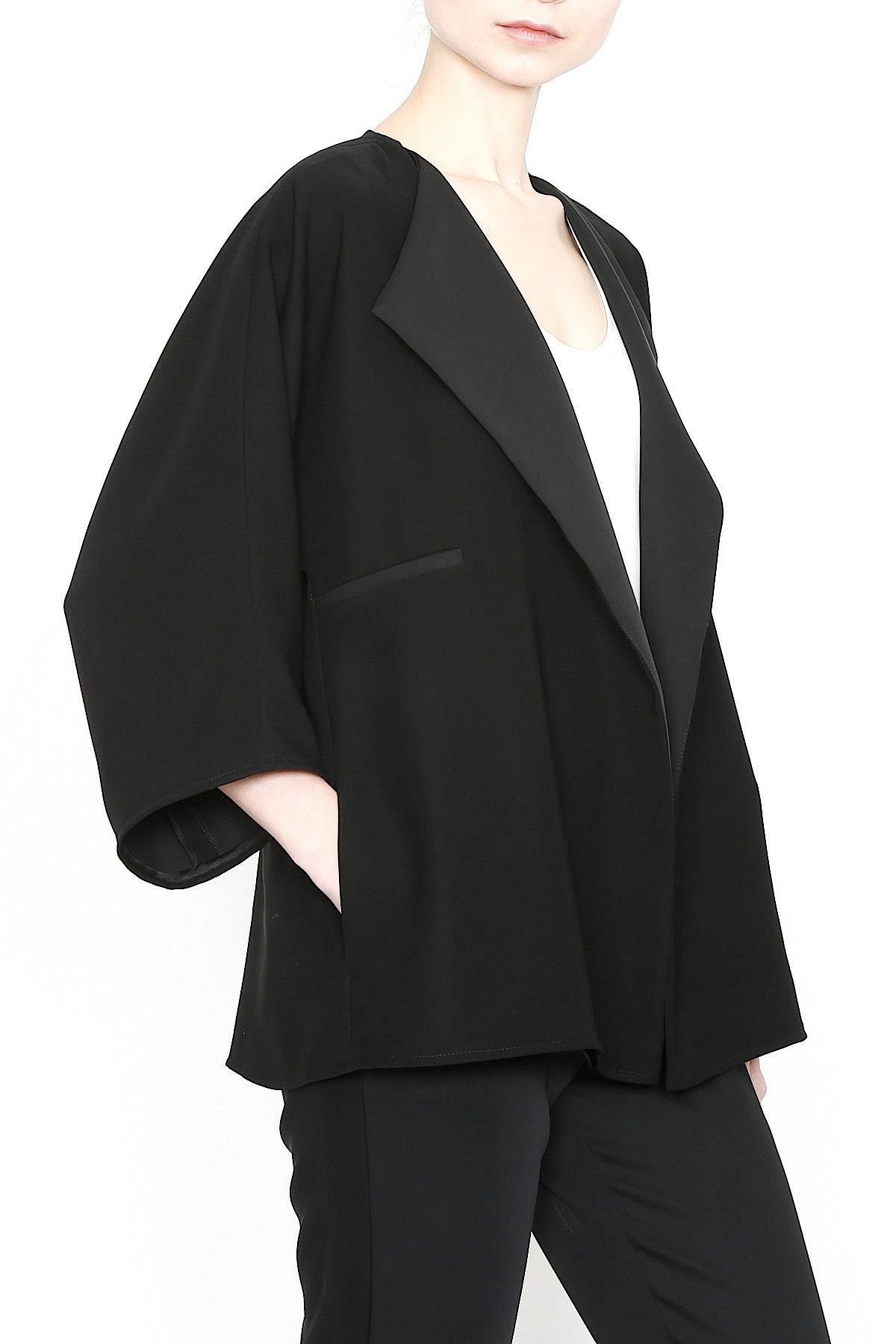 Lapel Kimono Sleeve Jacket in Smart Gab Microfiber