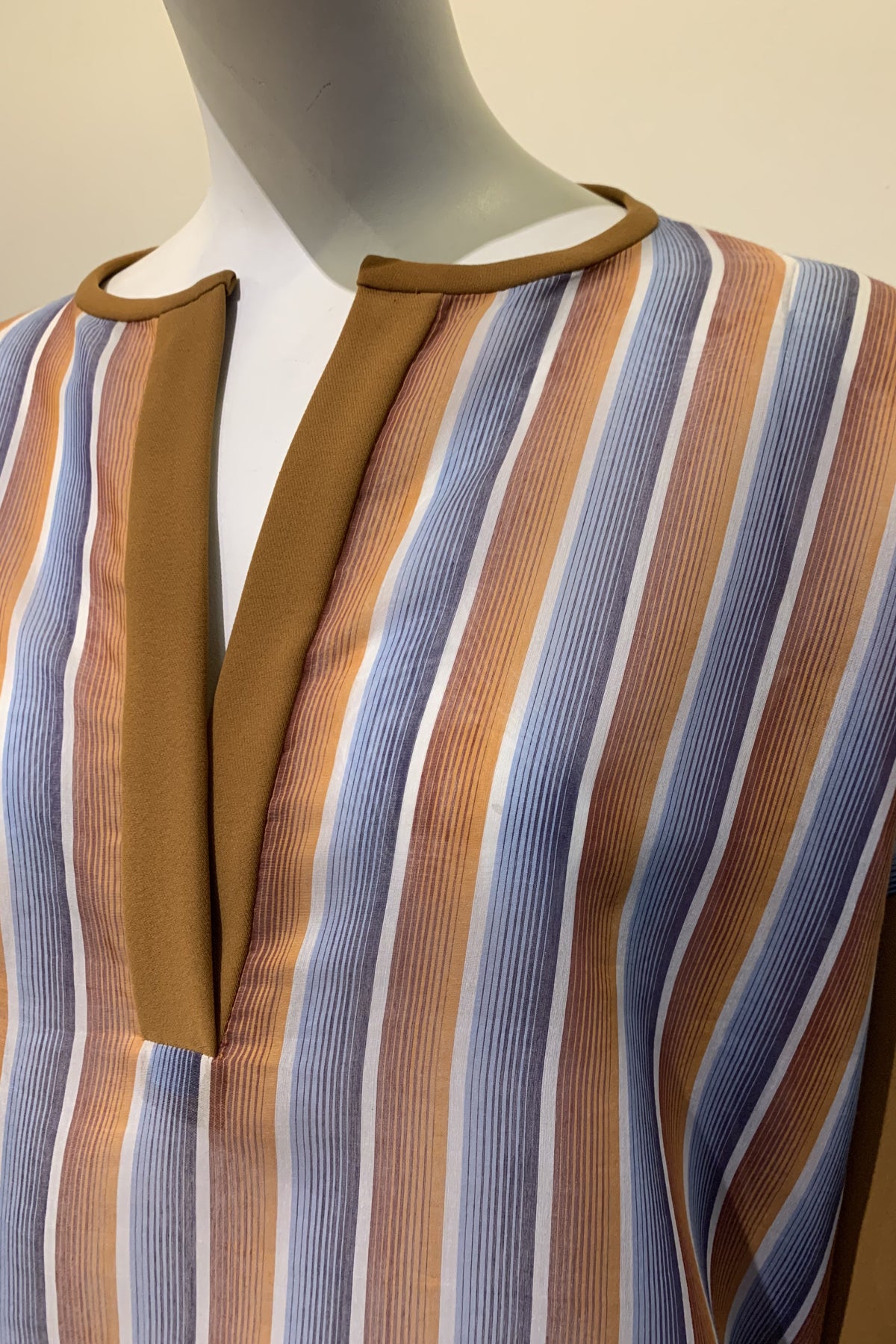 Multicolor Silk Cotton Stripe and Ginger Smart Gab Zero-Waste Malay Shirt