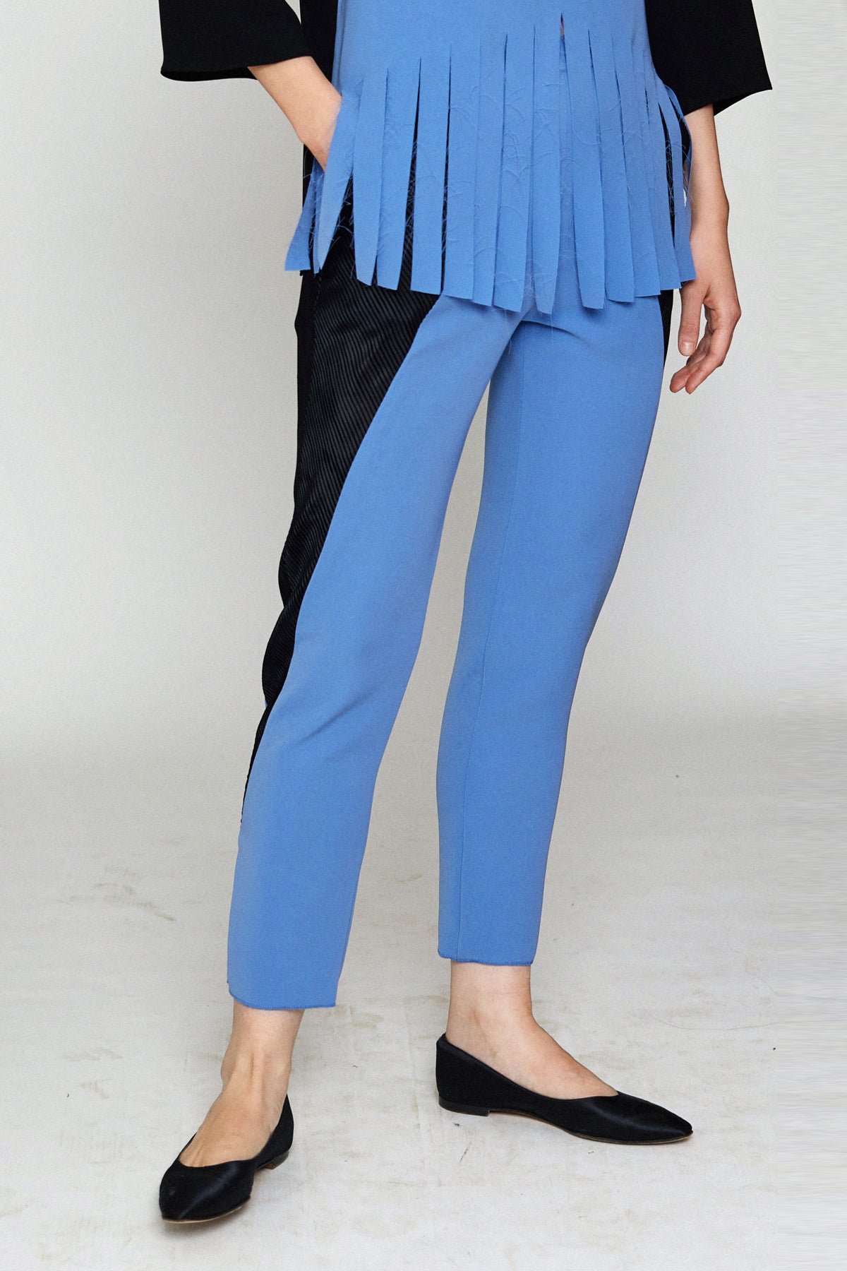 Cerulean Smart Gab Tapered Pant with Triangular Cut Velvet Side Insets